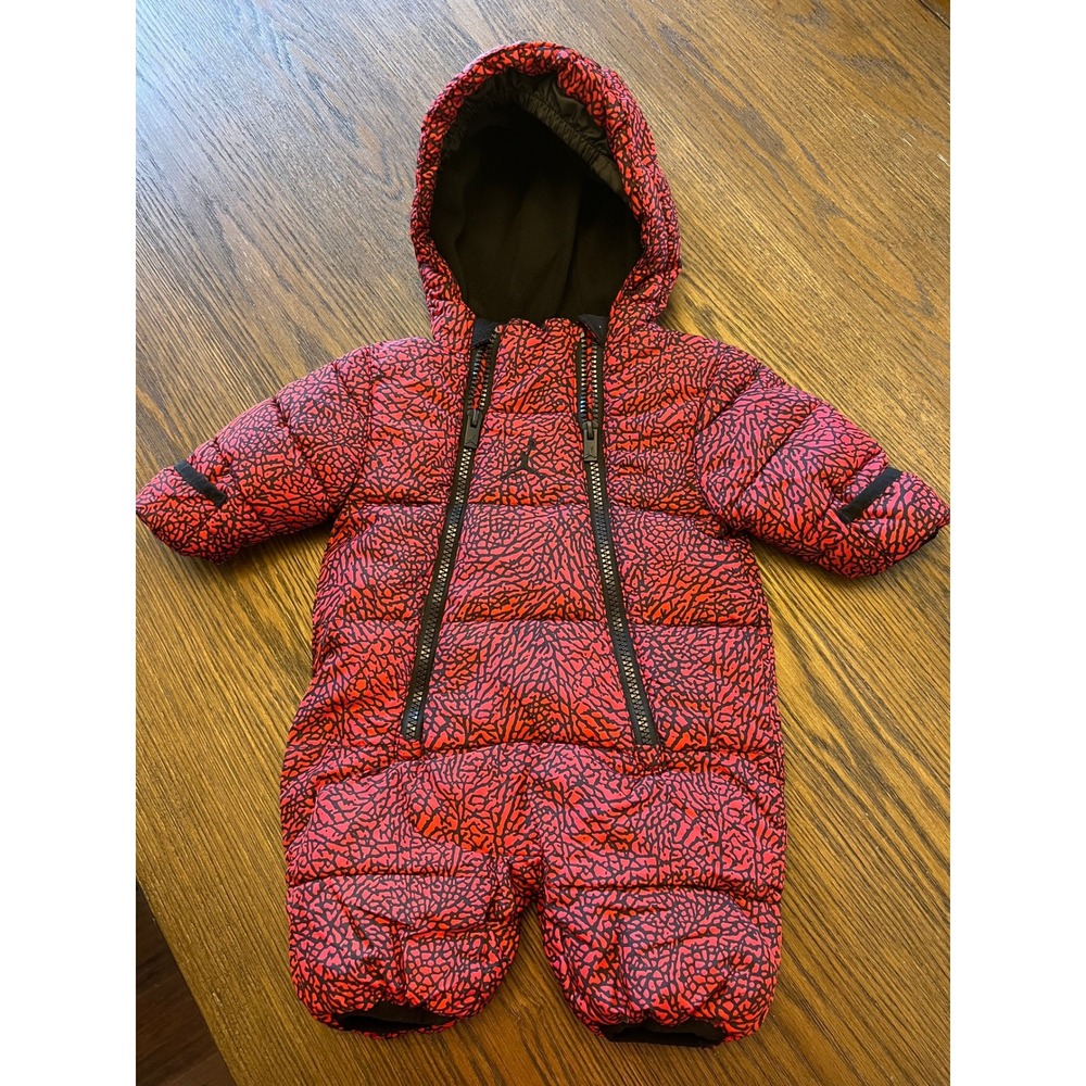 Jordan Puffer Snowsuit Red Black Elephant Print Hooded Bunting 0-3M Retro Cozy